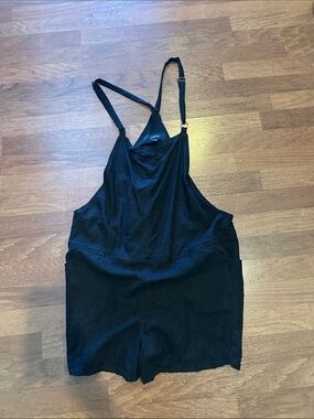 Black Adjustable-Strap linen mix Romper